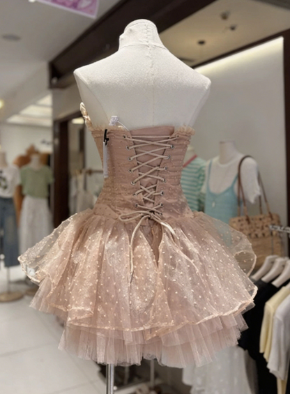 Sweet Homecoming Dress Strapless Tulle Back to School Outfits Party Dress  D6560