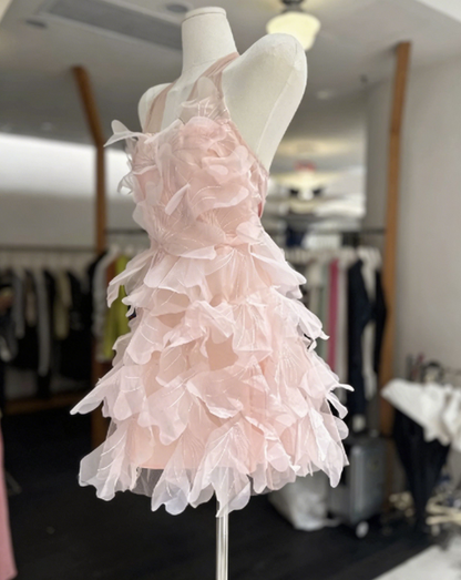 Beauty Homecoming Dress Spaghetti Strap Flower Back to School Outfits Party Dress  D6569