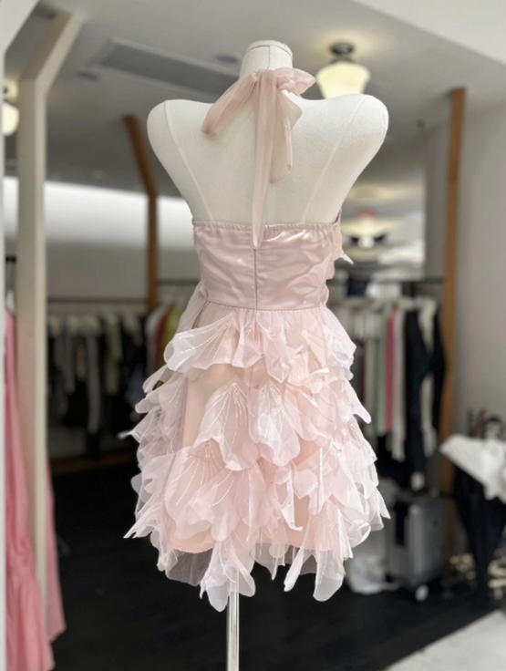 Beauty Homecoming Dress Spaghetti Strap Flower Back to School Outfits Party Dress  D6569