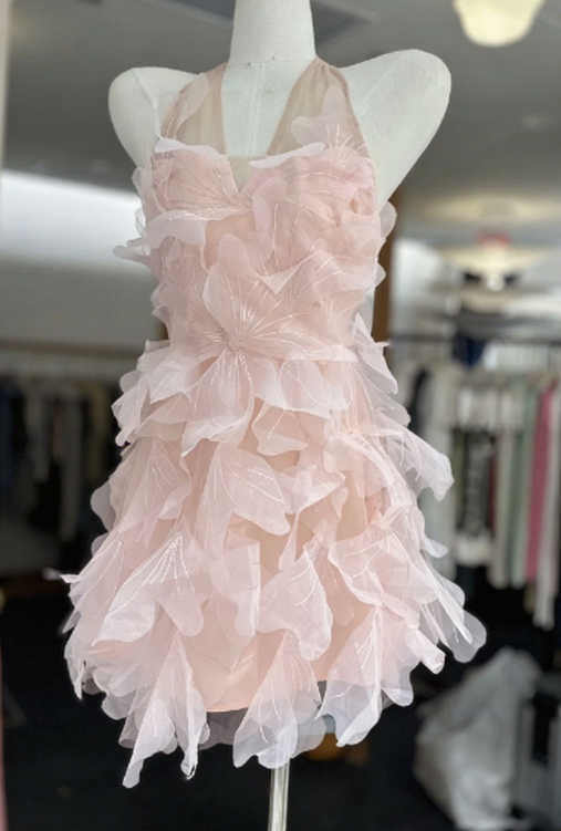 Beauty Homecoming Dress Spaghetti Strap Flower Back to School Outfits Party Dress  D6569