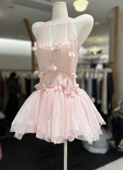 Beauty Homecoming Dress Spaghetti Strap Flower Tulle Back to School Outfits Party Dress  D6570