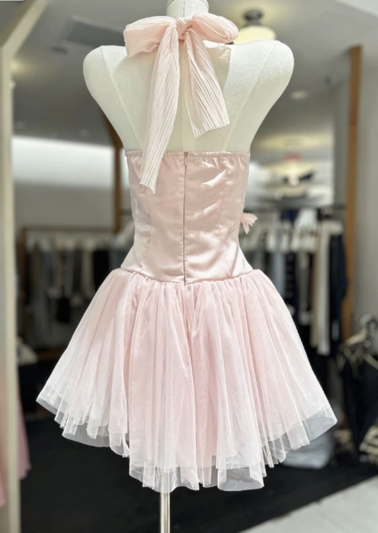 Beauty Homecoming Dress Spaghetti Strap Flower Tulle Back to School Outfits Party Dress  D6570
