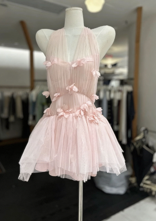Beauty Homecoming Dress Spaghetti Strap Flower Tulle Back to School Outfits Party Dress  D6570