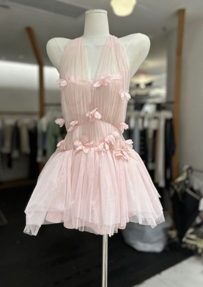 Beauty Homecoming Dress Spaghetti Strap Flower Tulle Back to School Outfits Party Dress  D6570
