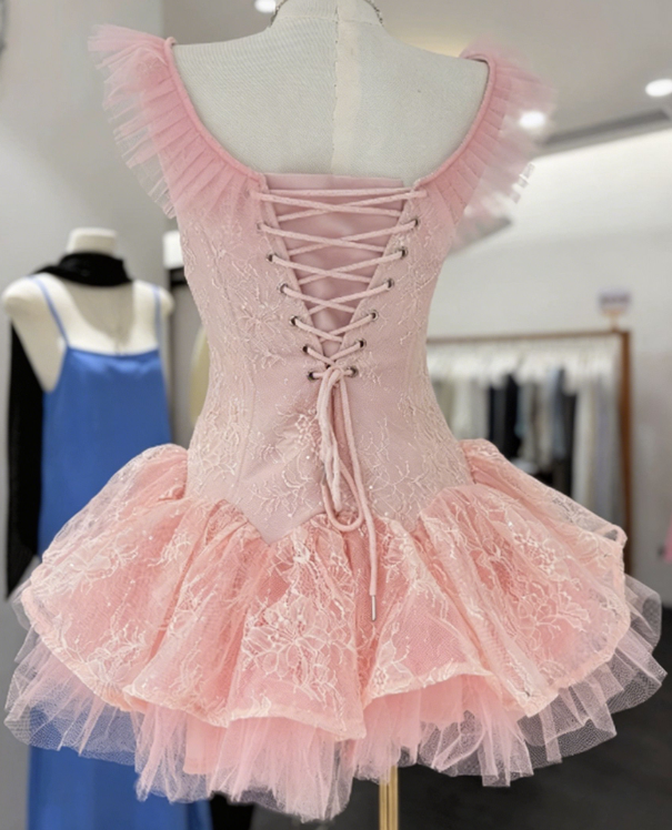 Sweet Homecoming Dress Sheer Strap Bowknot Lace Back to School Outfits Party Dress  D6573
