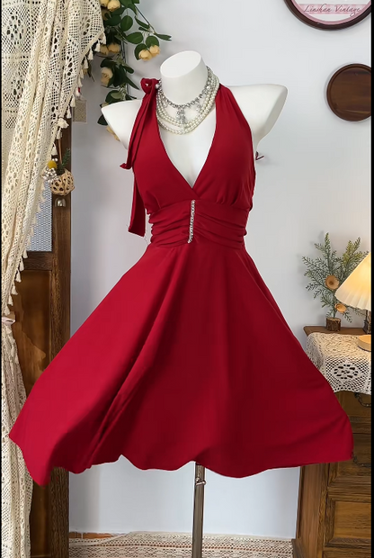 Charming Homecoming Dress V Neck Rinestone Pleated Backless Back to School Outfits Party Dress  D6585