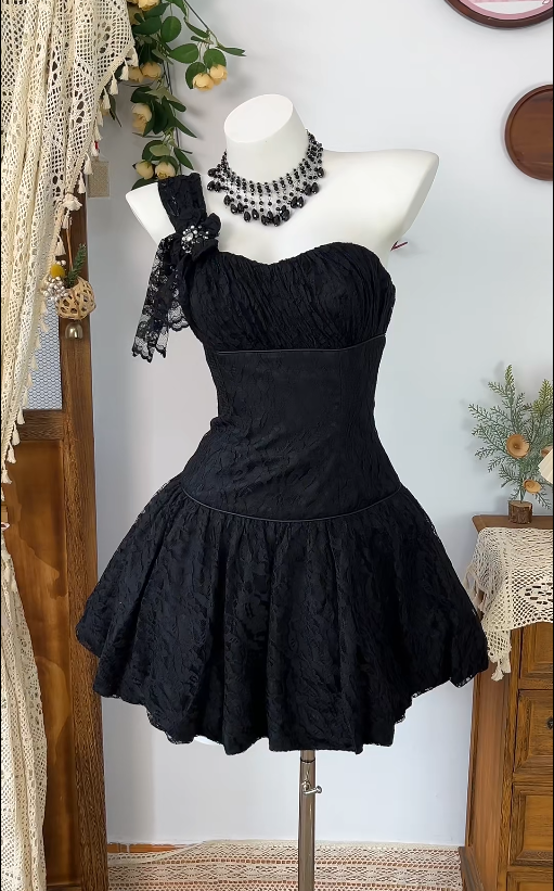 Charming Homecoming Dress One Shoulder Flower Back to School Outfits Party Dress  D6595
