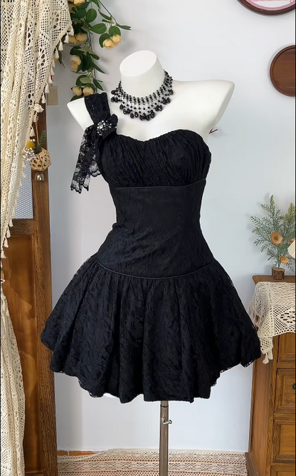 Charming Homecoming Dress One Shoulder Flower Back to School Outfits Party Dress  D6595