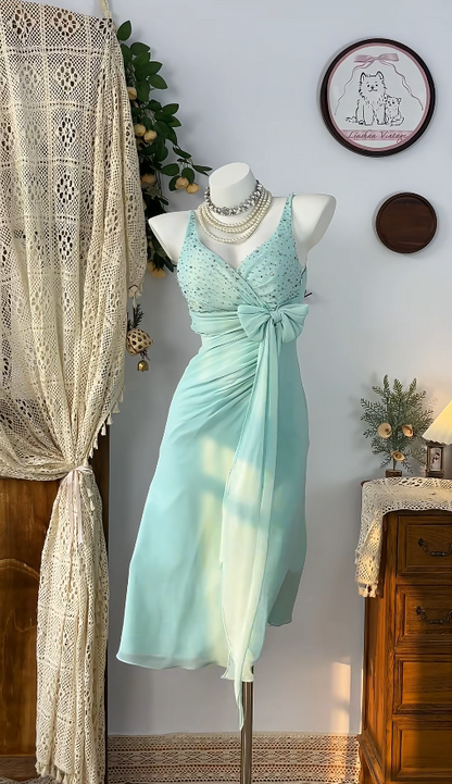 Beauty Homecoming Dress Spaghetti Strap Bowknot Rinestone Back to School Outfits Party Dress  D6601