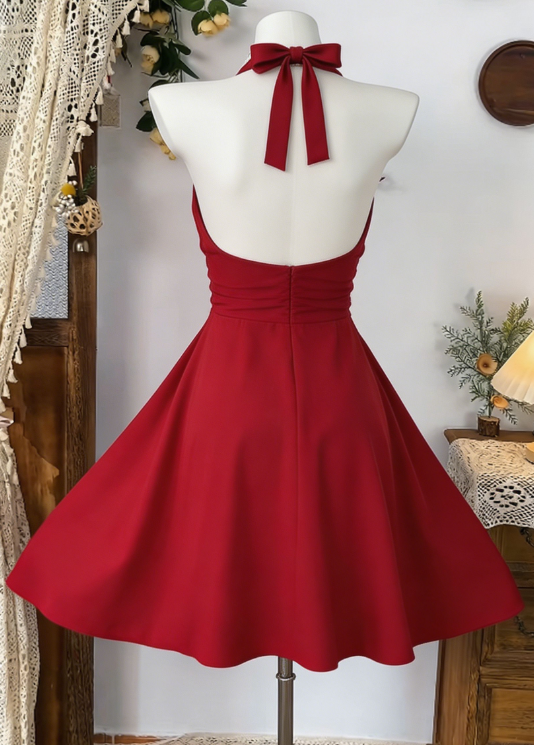 Charming Homecoming Dress V Neck Rinestone Pleated Backless Back to School Outfits Party Dress  D6585