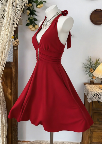 Charming Homecoming Dress V Neck Rinestone Pleated Backless Back to School Outfits Party Dress  D6585