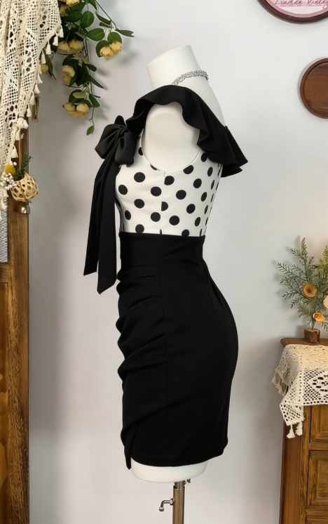 Charming Homecoming Dress Square Bowknot Pleated Back to School Outfits Party Dress  D6584