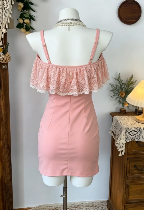 Sweet Homecoming Dress Spaghetti Strap Lace Back to School Outfits Party Dress  D6590