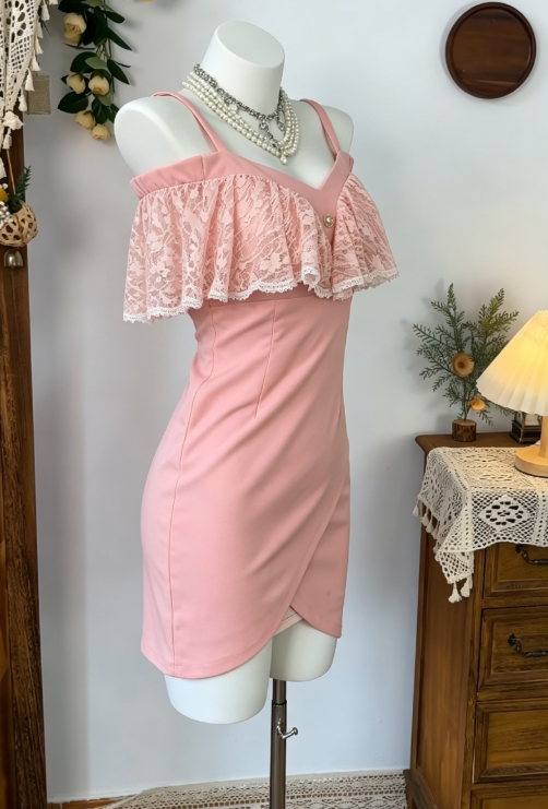 Sweet Homecoming Dress Spaghetti Strap Lace Back to School Outfits Party Dress  D6590