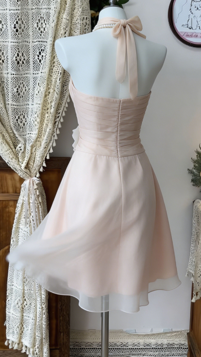Beauty Homecoming Dress Halter Pleated Back to School Outfits Party Dress  D6602