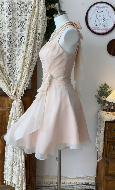 Beauty Homecoming Dress Halter Pleated Back to School Outfits Party Dress  D6602