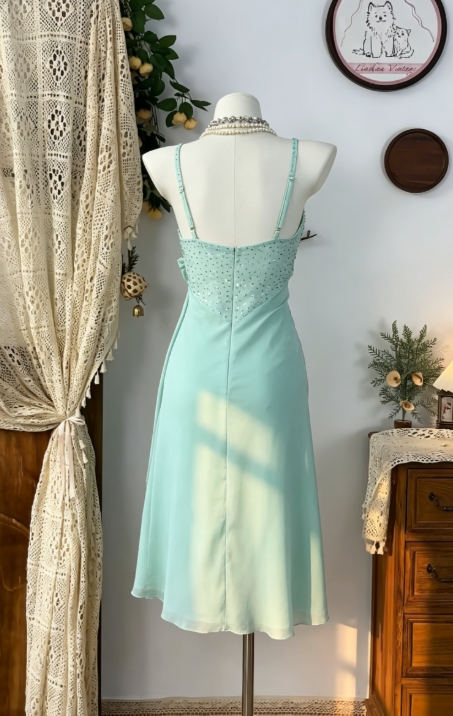 Beauty Homecoming Dress Spaghetti Strap Bowknot Rinestone Back to School Outfits Party Dress  D6601
