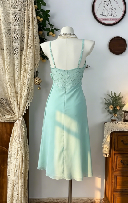 Beauty Homecoming Dress Spaghetti Strap Bowknot Rinestone Back to School Outfits Party Dress  D6601