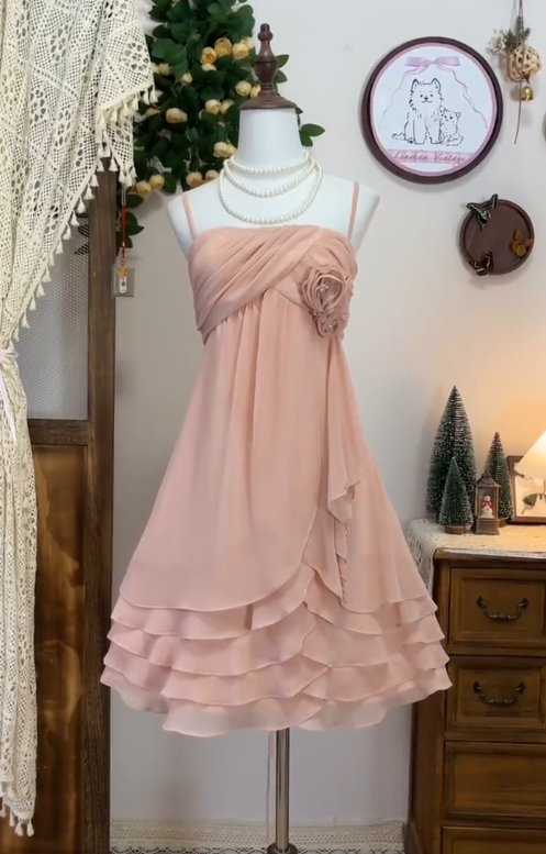 Sweet Homecoming Dress Spaghetti Strap Flower Cascade Back to School Outfits Party Dress  D6630