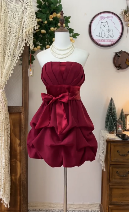 Sweet Homecoming Dress Strapless Bowknot Cascade Back to School Outfits Party Dress  D6631