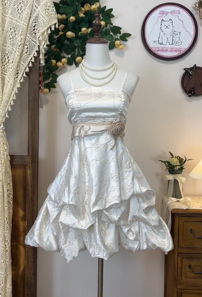 Sweet Homecoming Dress Spaghetti Strap Flower Cascade Back to School Outfits Party Dress  D6632