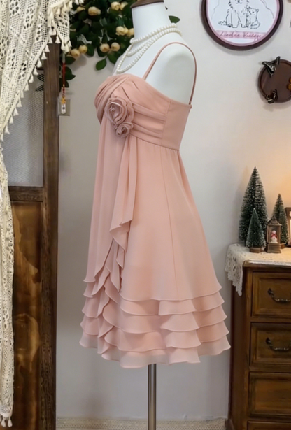 Sweet Homecoming Dress Spaghetti Strap Flower Cascade Back to School Outfits Party Dress  D6630