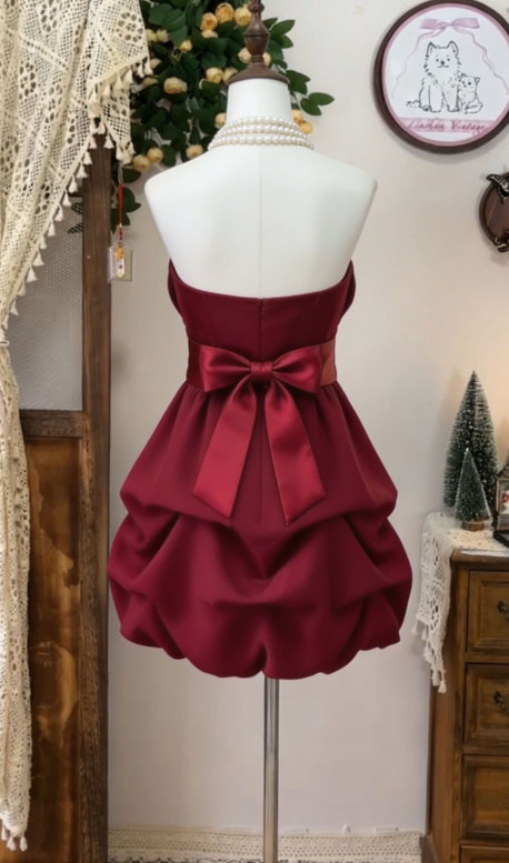 Sweet Homecoming Dress Strapless Bowknot Cascade Back to School Outfits Party Dress  D6631