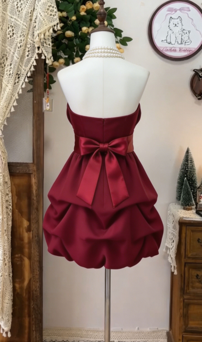 Sweet Homecoming Dress Strapless Bowknot Cascade Back to School Outfits Party Dress  D6631
