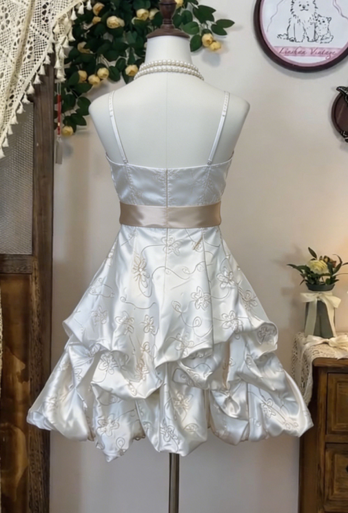 Sweet Homecoming Dress Spaghetti Strap Flower Cascade Back to School Outfits Party Dress  D6632