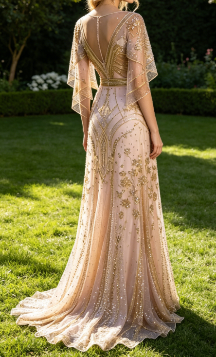 Champagne Gold A-Line Beading Elegant Long Formal Prom Dress Evening Gown, D829