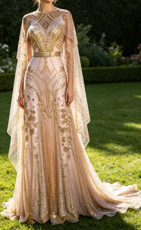 Champagne Gold A-Line Beading Elegant Long Formal Prom Dress Evening Gown, D829