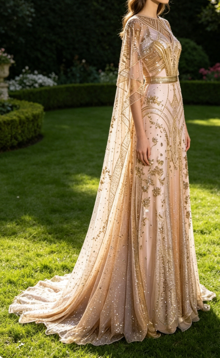 Champagne Gold A-Line Beading Elegant Long Formal Prom Dress Evening Gown, D829