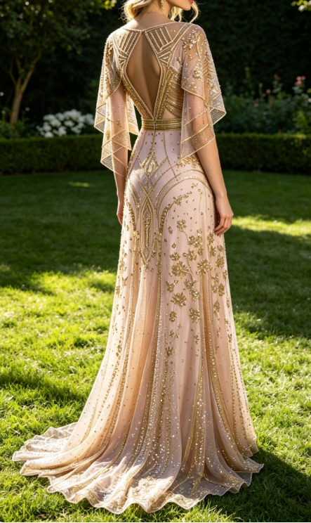 Champagne Gold A-Line Beading Elegant Long Formal Prom Dress Evening Gown, D829
