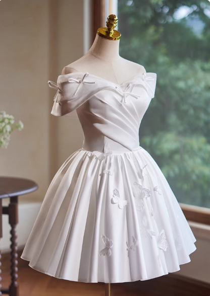 Elegant White 3D Butterflies Design A-line Off-the-shoulder Strapless Short Homecoming Dress, D1360