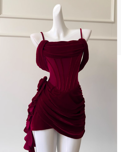 Vintage Burgundy Spaghetti Strap Sheath Party Dresses Homecoming Dresses, D1337