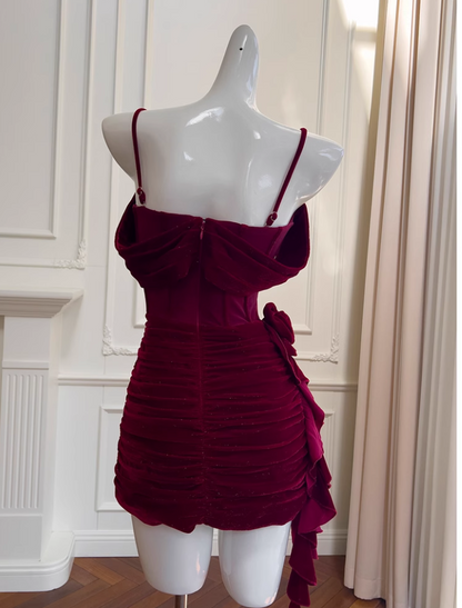 Vintage Burgundy Spaghetti Strap Sheath Party Dresses Homecoming Dresses, D1337