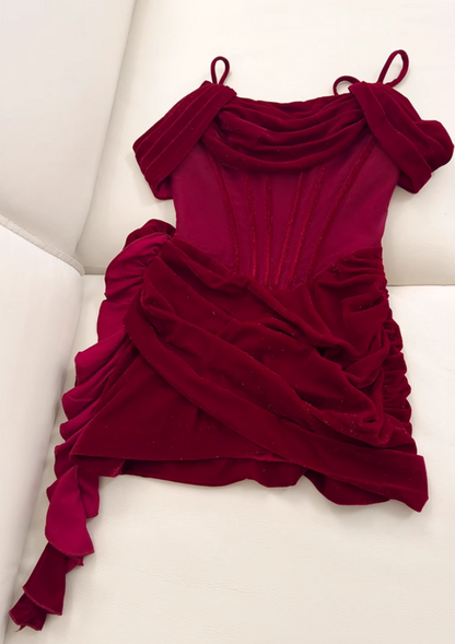 Vintage Burgundy Spaghetti Strap Sheath Party Dresses Homecoming Dresses, D1337