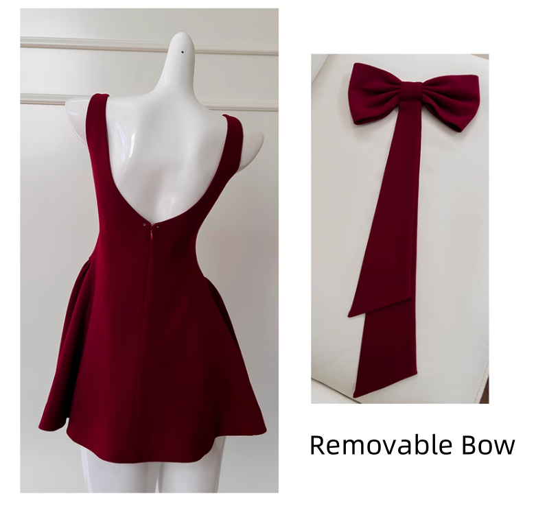 Vintage Burgundy Bow Design A-line Party Dresses Homecoming Dresses, D1342