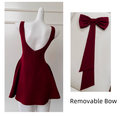 Vintage Burgundy Bow Design A-line Party Dresses Homecoming Dresses, D1342