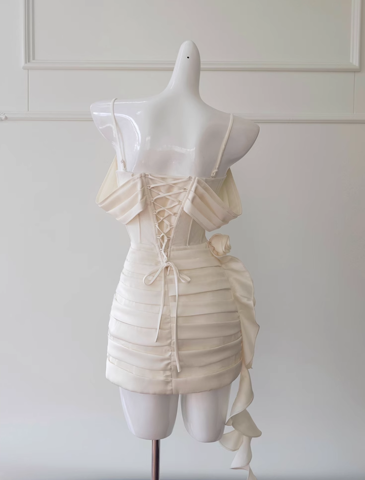Vintage Beige Spaghetti Strap Design Sheath Party Dresses Homecoming Dresses, D1343