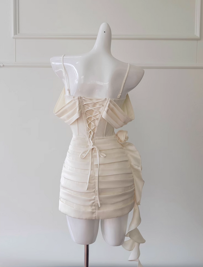 Vintage Beige Spaghetti Strap Design Sheath Party Dresses Homecoming Dresses, D1343