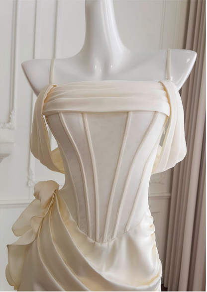 Vintage Beige Spaghetti Strap Design Sheath Party Dresses Homecoming Dresses, D1343
