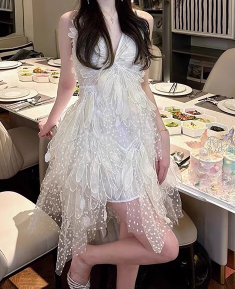 Vintage White Lace V-neck A-line Tulle Short Party Dress Homecoming Dresses D1452