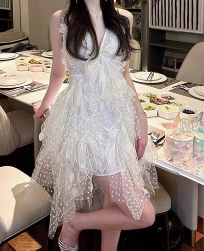 Vintage White Lace V-neck A-line Tulle Short Party Dress Homecoming Dresses D1452