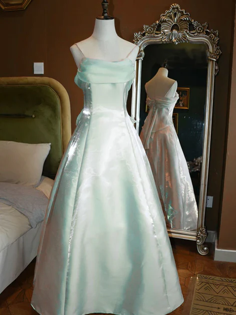 Vintage A Line Spaghetti Strap Light Pink Tulle Long Prom Dress Evening Dress SH2215