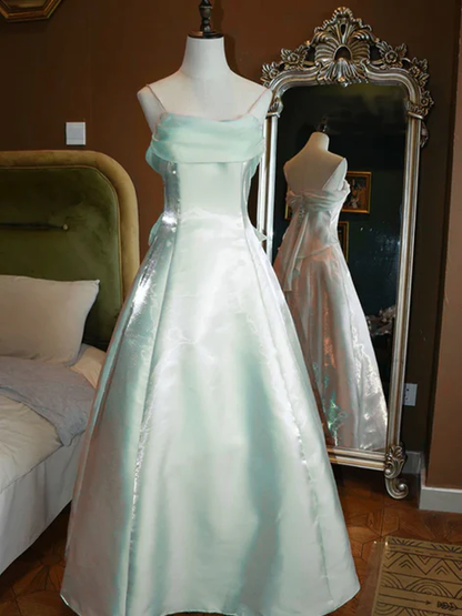 Vintage A Line Spaghetti Strap Light Pink Tulle Long Prom Dress Evening Dress SH2215