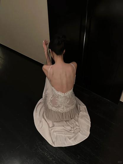 Stunning A Line Halter Lace Satin Open Back Prom Dress Evening Dress Formal Gown SH3926