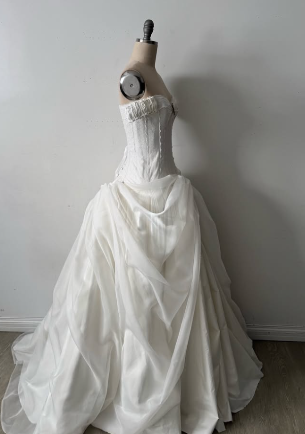 Vintage Classic A Line Off the Shoulder White Chiffon Satin Prom Dress Wedding Dress SH5401