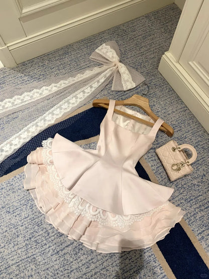 Sweet Homecoming Dress Square Lace Cascade Dress Back to School Outfits Party Dress  D6384