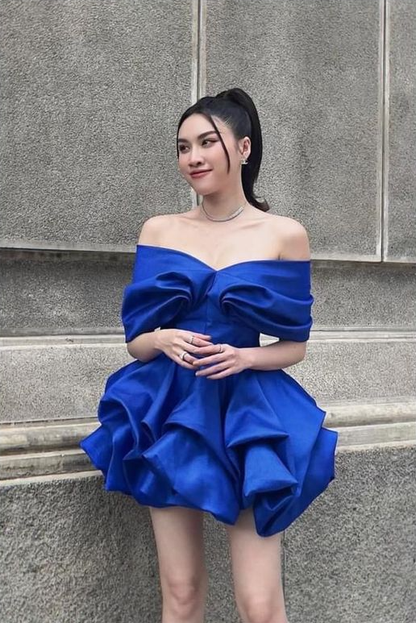 Unique Blue Off The Shoulder Homecoming Dresses SH640